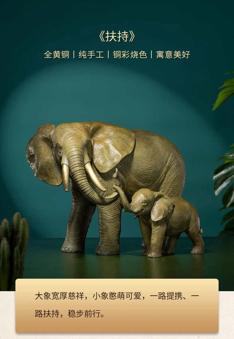 A PAIR Limited Edition 2023  NEW Original lucky Mother child elephant bronze Sculpture home office business animal art Ornament