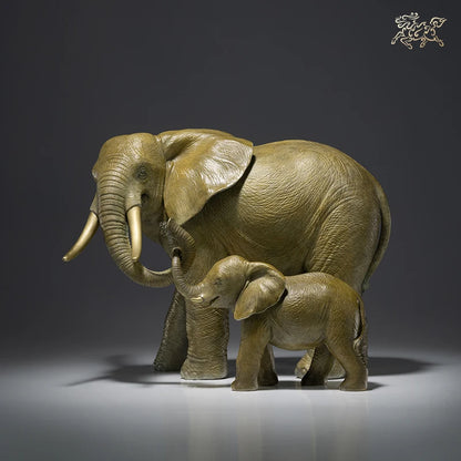 A PAIR Limited Edition TOP Original lucky Mother child elephant bronze Sculpture home office business animal art Ornament