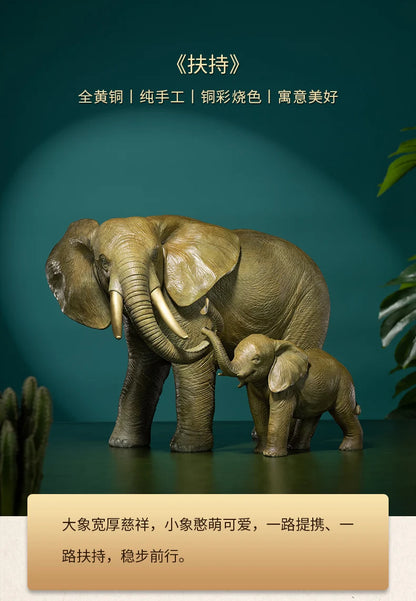 A PAIR Limited Edition TOP Original lucky Mother child elephant bronze Sculpture home office business animal art Ornament