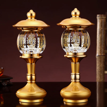 A PAIR high grade Buddhism HOME Temple shrine enshrine worship good luck God of wealth CAI SHEN crystal buddha lamp 28CM large