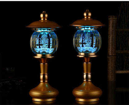 A PAIR high grade Buddhism HOME Temple shrine enshrine worship good luck God of wealth CAI SHEN crystal buddha lamp 28CM large