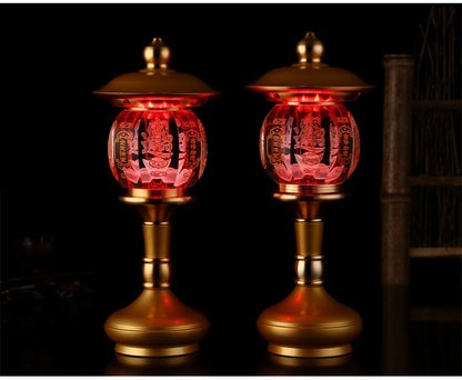 A PAIR high grade Buddhism HOME Temple shrine enshrine worship good luck God of wealth CAI SHEN crystal buddha lamp 28CM large