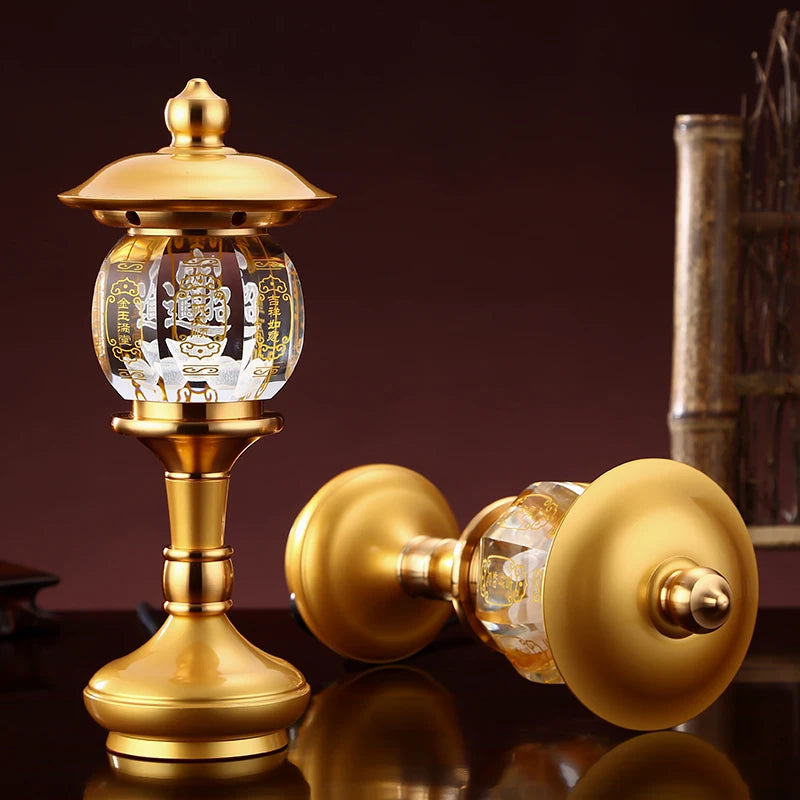 A PAIR high grade Buddhism HOME Temple shrine enshrine worship good luck God of wealth CAI SHEN crystal buddha lamp 28CM large