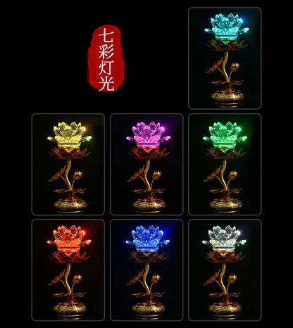 A Pair 2P Asia Buddhism supply HOME SHOP temple altar worship Guan yin buddha lotus flower 7 colour crystal Plug-in buddha lamp