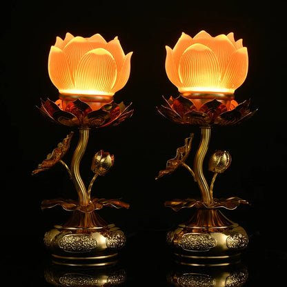 A Pair 2P Buddhism supply HOME SHOP temple altar Buddhist worship Guan yin lotus flower 7 colour crystal Plug-in buddha lamp