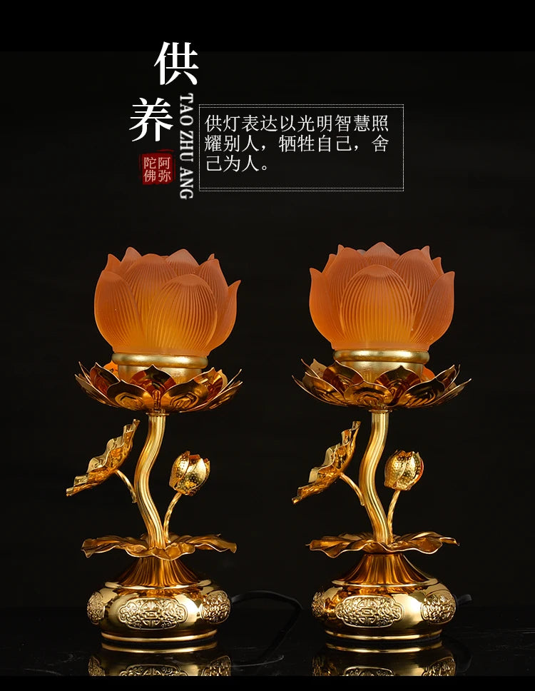 A Pair 2P Buddhism supply HOME SHOP temple altar Buddhist worship Guan yin lotus flower 7 colour crystal Plug-in buddha lamp