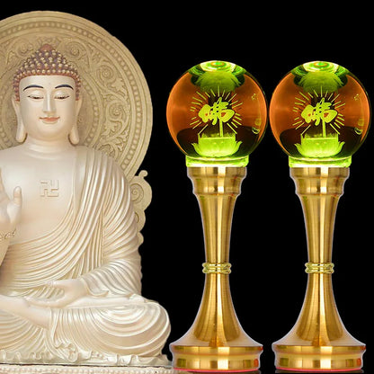 A Pair 2P # Wholesale Buddhism supply HOME SHOP temple altar Buddhist worship 7 colour crystal Plug-in buddha Light  20cm tall