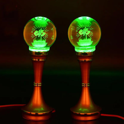 A Pair 2P # Wholesale Buddhism supply HOME SHOP temple altar Buddhist worship 7 colour crystal Plug-in buddha Light  20cm tall