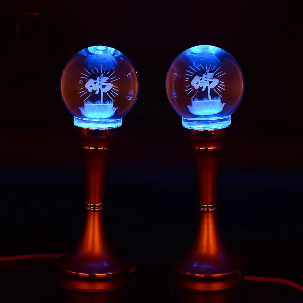 A Pair 2P # Wholesale Buddhism supply HOME SHOP temple altar Buddhist worship 7 colour crystal Plug-in buddha Light  20cm tall