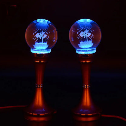 A Pair 2P # Wholesale Buddhism supply HOME SHOP temple altar Buddhist worship 7 colour crystal Plug-in buddha Light  20cm tall
