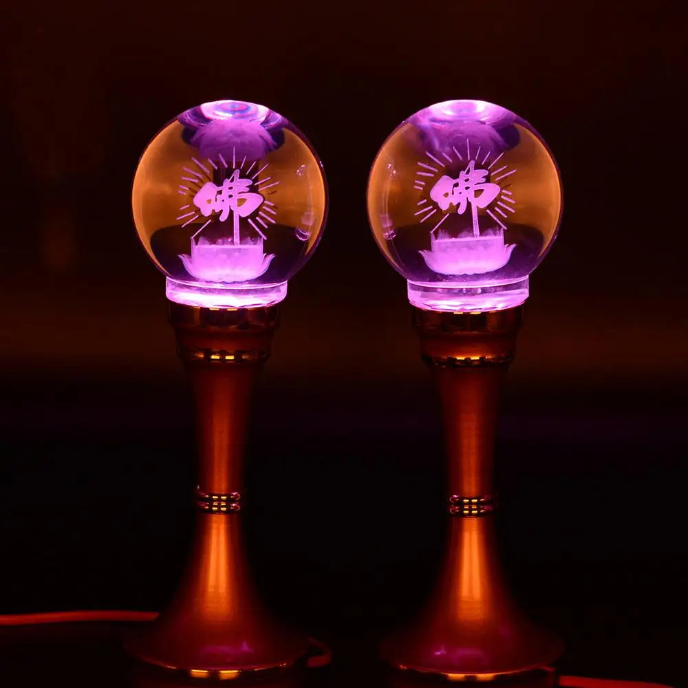 A Pair 2P # Wholesale Buddhism supply HOME SHOP temple altar Buddhist worship 7 colour crystal Plug-in buddha Light  20cm tall