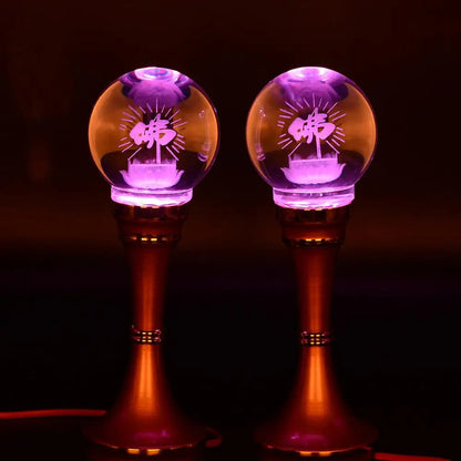 A Pair 2P # Wholesale Buddhism supply HOME SHOP temple altar Buddhist worship 7 colour crystal Plug-in buddha Light  20cm tall