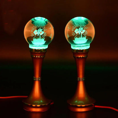 A Pair 2P # Wholesale Buddhism supply HOME SHOP temple altar Buddhist worship 7 colour crystal Plug-in buddha Light  20cm tall