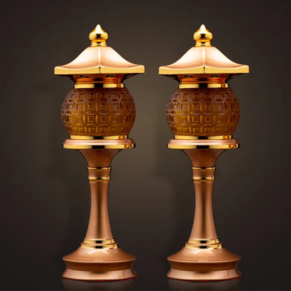 A Pair 2P Wholesale Buddhism supply HOME Shop temple altar Buddhist worship tool high grade LED CAI SHEN buddha Light 30cm tall