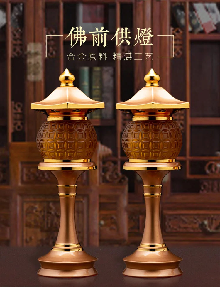 A Pair 2P Wholesale Buddhism supply HOME Shop temple altar Buddhist worship tool high grade LED CAI SHEN buddha Light 30cm tall