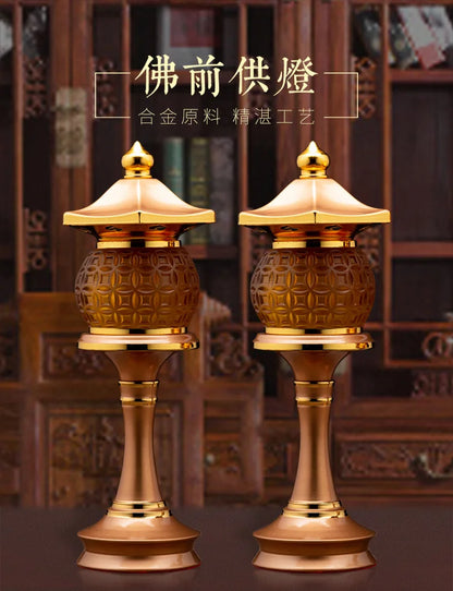 A Pair 2P Wholesale Buddhism supply HOME Shop temple altar Buddhist worship tool high grade LED CAI SHEN buddha Light 30cm tall