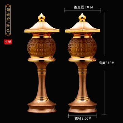 A Pair 2P Wholesale Buddhism supply HOME Shop temple altar Buddhist worship tool high grade LED CAI SHEN buddha Light 30cm tall