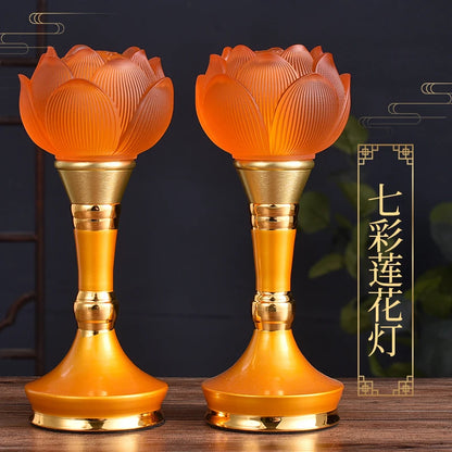 A Pair 2PCS Wholesale Buddhism supply HOME SHOP temple altar Buddhist worship Guan yin 7 colour crystal Plug-in buddha lamp