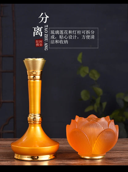 A Pair 2PCS Wholesale Buddhism supply HOME SHOP temple altar Buddhist worship Guan yin 7 colour crystal Plug-in buddha lamp
