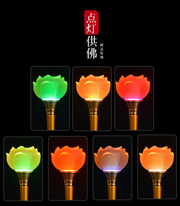 A Pair 2PCS Wholesale Buddhism supply HOME SHOP temple altar Buddhist worship Guan yin 7 colour crystal Plug-in buddha lamp