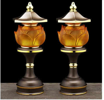 A Pair 2PCS Wholesale Buddhism supply HOME Shop temple altar Buddhist worship tool high grade Lotus LED buddha Light 30cm tall