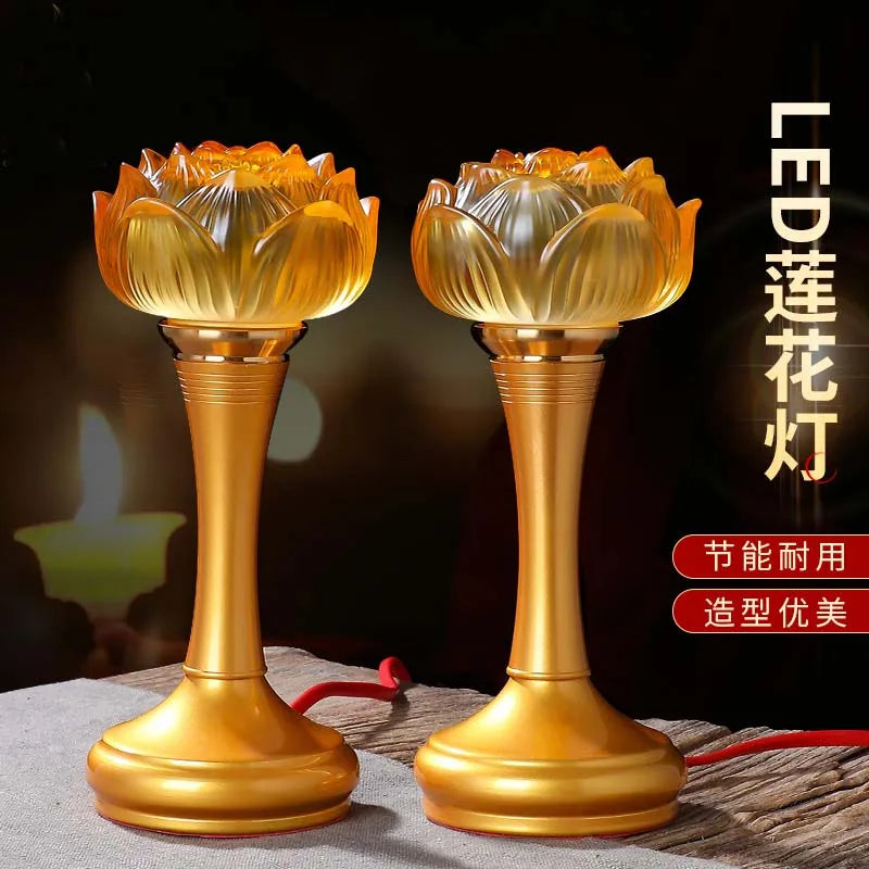A Pair 2PCS Wholesale Buddhism supply HOME Shop temple altar Buddhist worship tool high grade crystal buddha Light  20cm tall