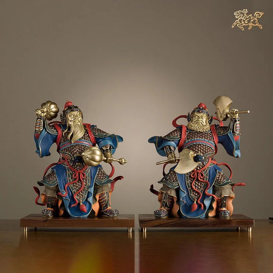 A Pair 2PCS high grade luxury HOME SHOP Patron saint hallway Door supernatural Gods statue brass Sculpture Exorcism bless safety