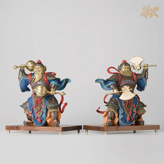 A Pair 2PCS high grade luxury HOME SHOP Patron saint hallway Door supernatural Gods statue brass Sculpture Exorcism bless safety