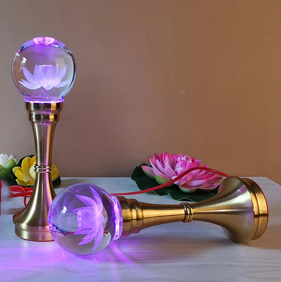 A Pair 2pcs Wholesale Buddhism supply HOME temple altar Buddhist worship 7 colour crystal Plug-in buddha Light  20cm tall