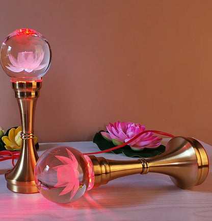 A Pair 2pcs Wholesale Buddhism supply HOME temple altar Buddhist worship 7 colour crystal Plug-in buddha Light  20cm tall