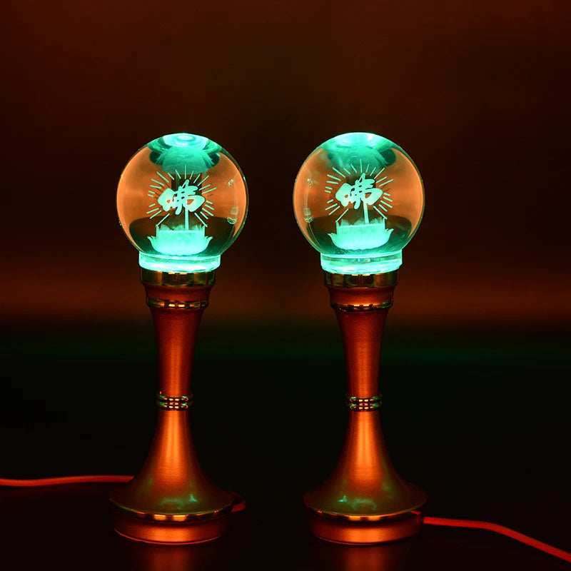 A Pair 2pcs Wholesale Buddhism supply HOME temple altar Buddhist worship 7 colour crystal Plug-in buddha Light  20cm or 27cm