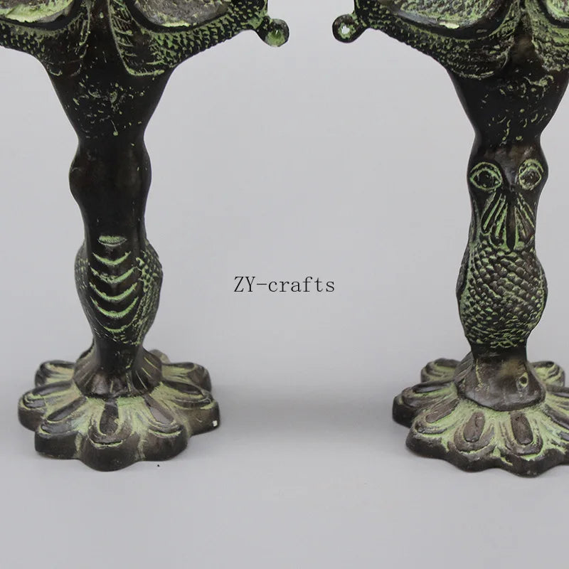 A Pair Asia Collectible Antique Decorated Old Handwork Bronze Animal Statue Carved Peacock Candlestick