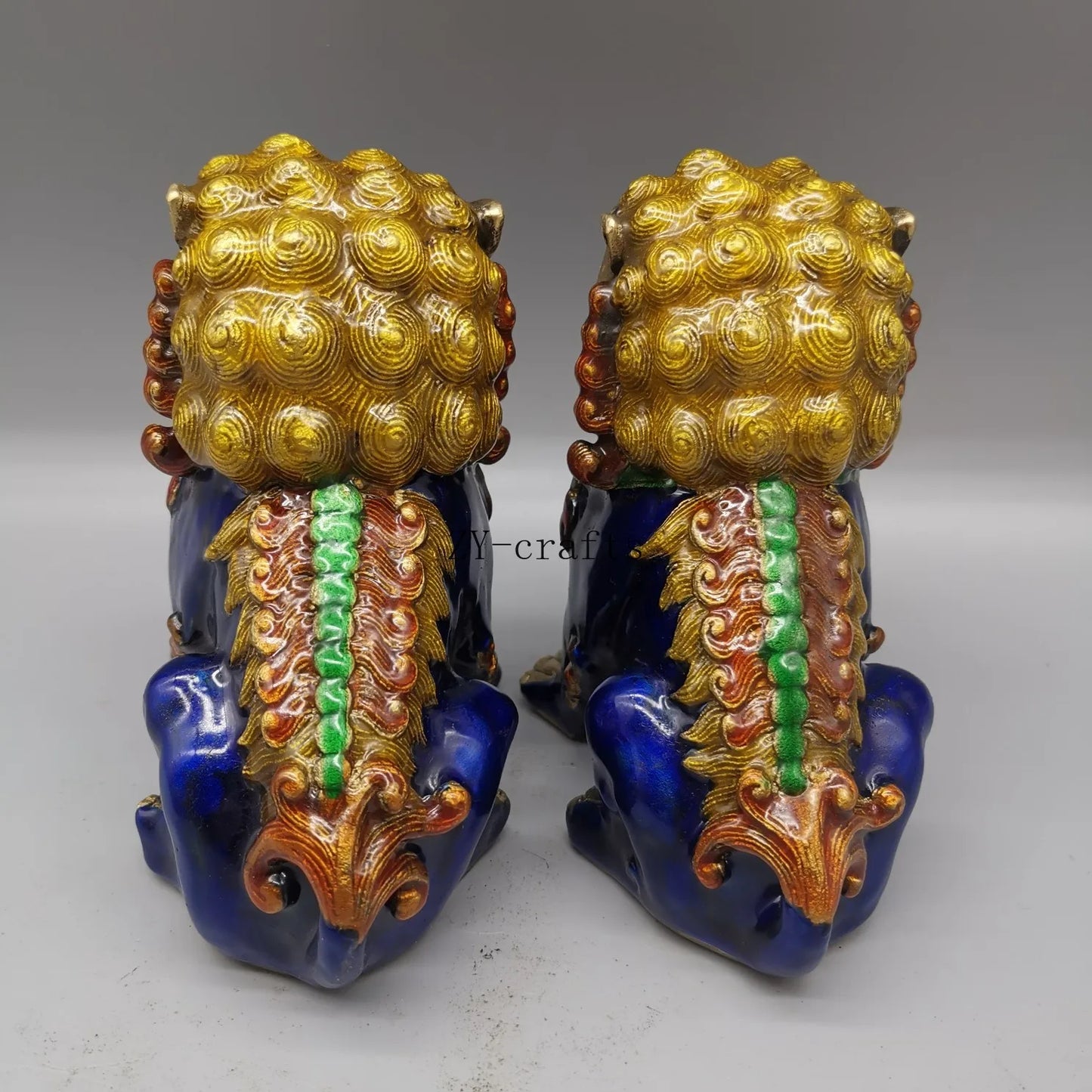 A Pair Chinese Antique Guardian Lion Foo Fu Dog Door guard Brass Statue Fengshui ornament
