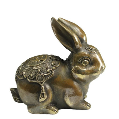 A Pair Chinese Copper Carving Zodiac Rabbit Brass Statue Fengshui Crafts Ornaments