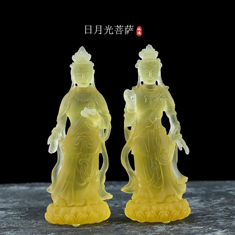 A Pair Coloured glaze Sunlight and Moonlight Bodhisattva Art Ornament Crafts