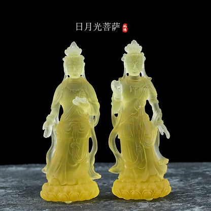 A Pair Coloured glaze Sunlight and Moonlight Bodhisattva Art Ornament Crafts