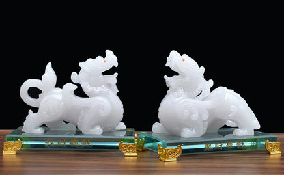 A Pair # HOME Company SHOP Efficacious thriving business good luck Money Drawing Resin white jade Dragon PI XIU FENG SHUI statue