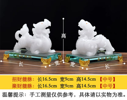 A Pair # HOME Company SHOP Efficacious thriving business good luck Money Drawing Resin white jade Dragon PI XIU FENG SHUI statue