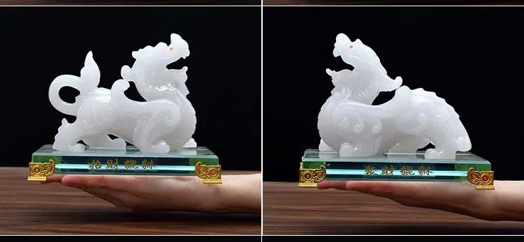 A Pair # HOME Company SHOP Efficacious thriving business good luck Money Drawing Resin white jade Dragon PI XIU FENG SHUI statue
