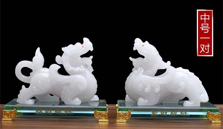 A Pair # HOME Company SHOP Efficacious thriving business good luck Money Drawing Resin white jade Dragon PI XIU FENG SHUI statue