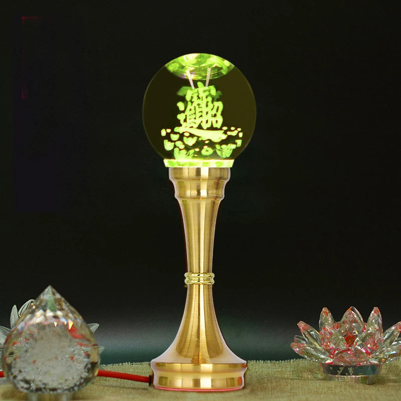 A Pair Wholesale Buddhism supply HOME SHOP temple altar worship God of wealth bring money GOOD LUCK colour crystal buddha Light