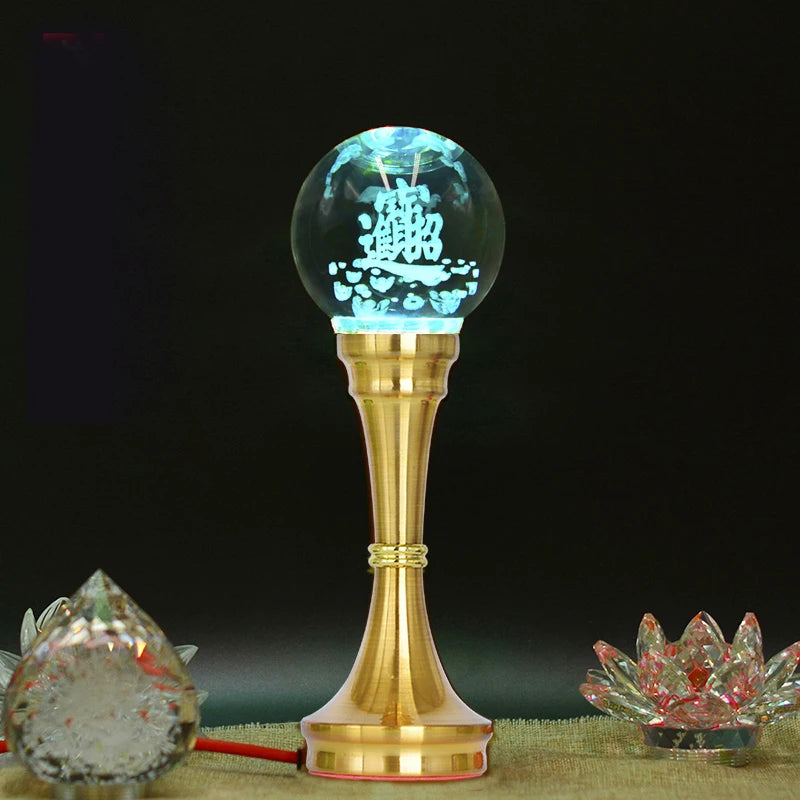 A Pair Wholesale Buddhism supply HOME SHOP temple altar worship God of wealth bring money GOOD LUCK colour crystal buddha Light