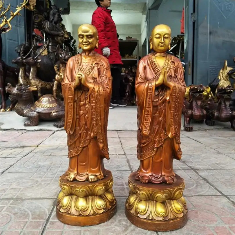 A Pair figure of Buddha HOME temple Shrine Protection Tantra Buddhism Amitabha Sakyamuni Buddha Anan gaye Attendant statue