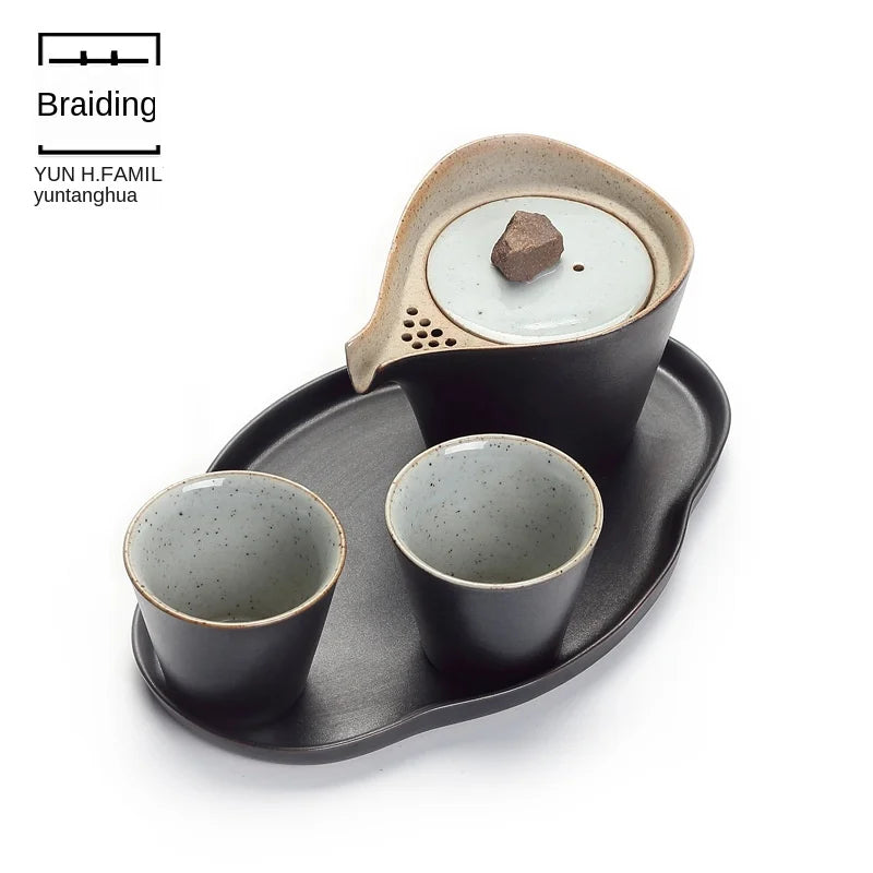 A Pot of Two Cups Set Tea Portable Travel  Ceramic Cup Dry-Bulb Disk  Kung Fu Tea Set  Ceramic Tea Set  Travel Tea Set Gaiwan