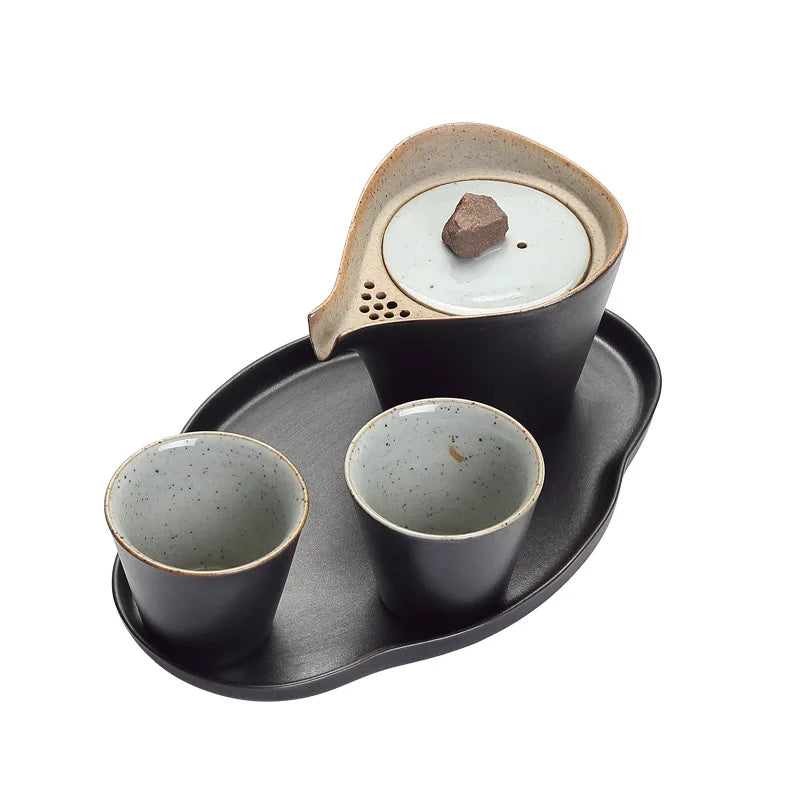 A Pot of Two Cups Set Tea Portable Travel  Ceramic Cup Dry-Bulb Disk  Kung Fu Tea Set  Ceramic Tea Set  Travel Tea Set Gaiwan