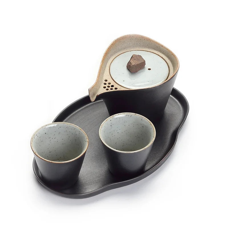 A Pot of Two Cups Set Tea Portable Travel  Ceramic Cup Dry-Bulb Disk  Kung Fu Tea Set  Ceramic Tea Set  Travel Tea Set Gaiwan