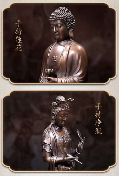 A SET 3P # GOOD figure of Buddha HOME temple Shrine Protection # Tantra Buddhism Amitabha Sakyamuni Guanyin Buddha Bronze statue