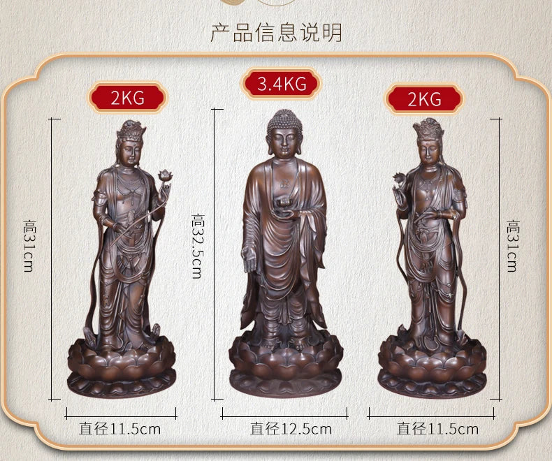 A SET 3P # GOOD figure of Buddha HOME temple Shrine Protection # Tantra Buddhism Amitabha Sakyamuni Guanyin Buddha Bronze statue