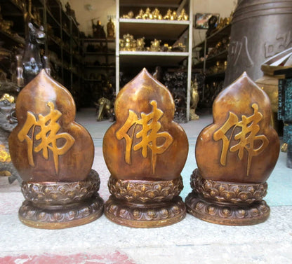A SET 3p-HOME SHOP Temple Lobby Safety GOOD luck efficacious Protection Lotus Guanyin ksitigarbha Sakyamuni Buddha bronze statue