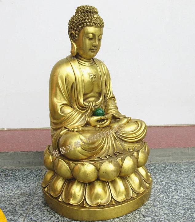 A SET 3p-large HOME SHOP Temple Lobby  efficacious Protection GOOD luck Lotus Guanyin ksitigarbha Sakyamuni Buddha brass statue